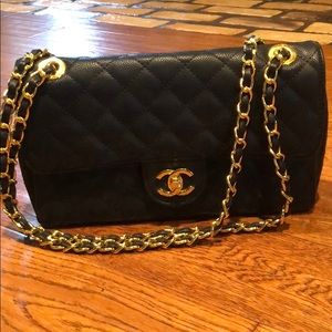 COPY - Faux black leather quilted bag wold chain …